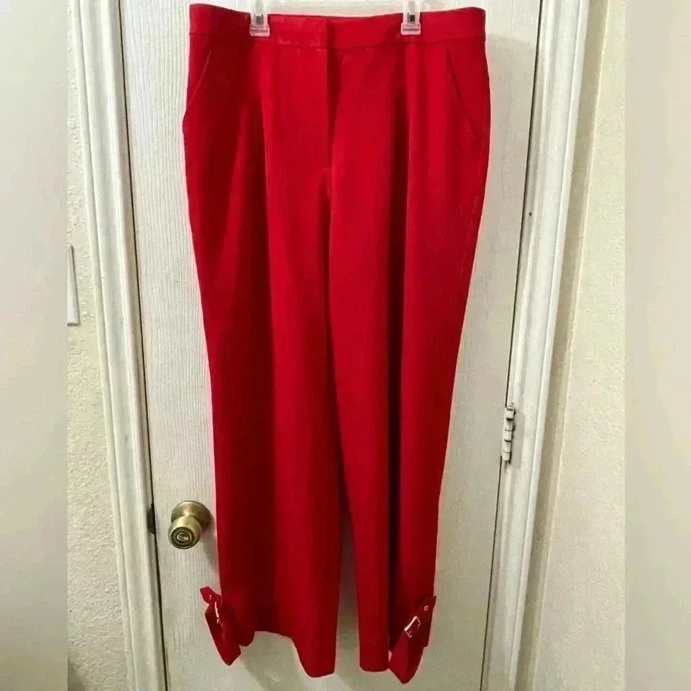 Worthington Women's Mid Rise Trouser Rayon Blend Cabaret Red Pants Sz 12